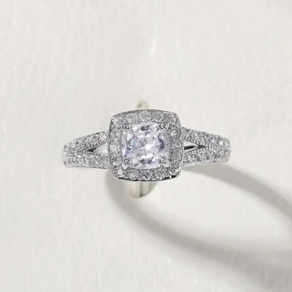 ▶NEW LUXURY 14K WHITE GOLD SQUARE GEM DIAMOND ENGAGEMENT RING FOR WOMEN, K774 - Picture 6 of 6